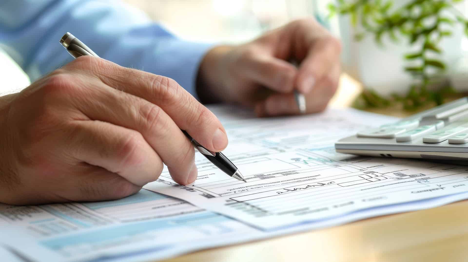 A person filling out a form with a pen